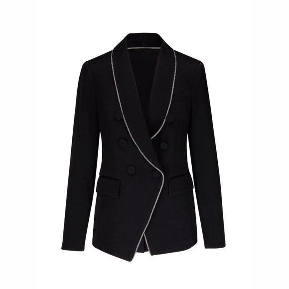 Veronica Beard Jagger Dickey Blazer Jacket Black Double Breasted Glitter Trim - Picture 2 of 11